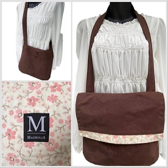 Magnolia Handbags - Magnolia Brown Crossbody Flap Over Shoulder Bag Pink Floral Women’s M CUTE BOHO